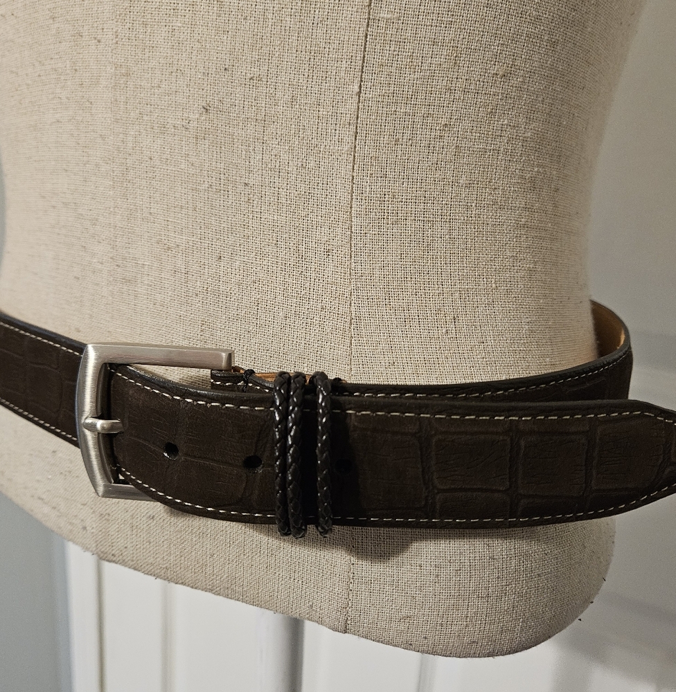 Martin Dingman Alligator Grain Brown Belt with Silver Buckle